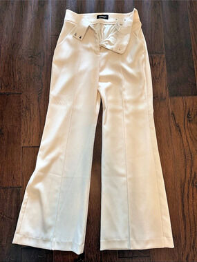 Express High Waisted Button Tab Waistband Wide Leg Pant Wide Leg Pants White Cre